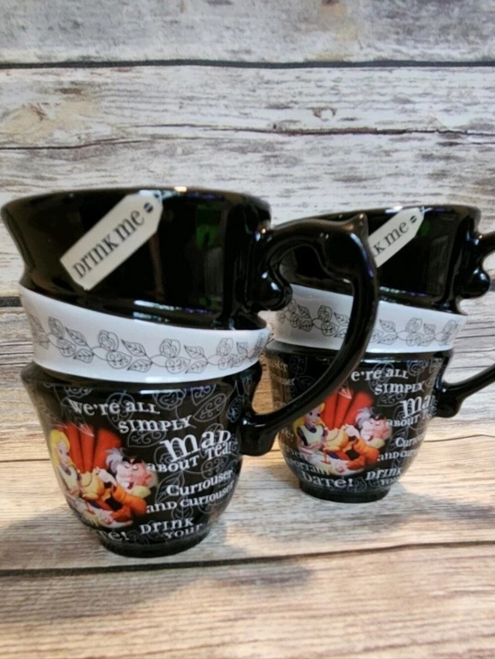 Disney Alice In Wonderland Mad Hatter Stacked Mugs Set of 2
